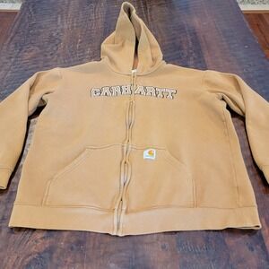 Carhartt Youth Hoodie Sweatshirt Full Zip Boys Size XL 18/20 Brown Spellout Logo